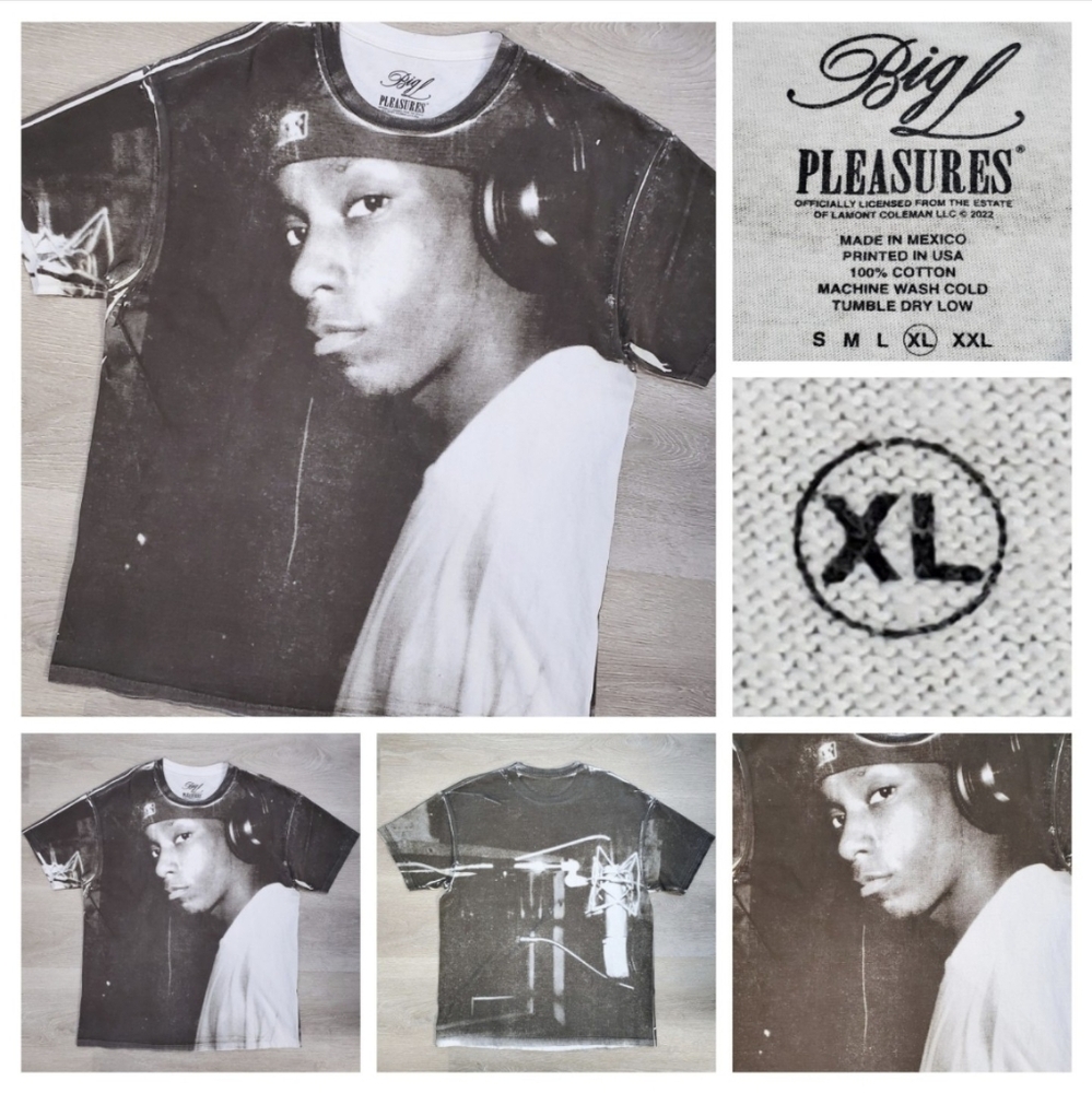 Pleasures x Big L 'Studio' T-Shirt Mens XL AOP Rap Tee Pre-Owned EUC Doublesided